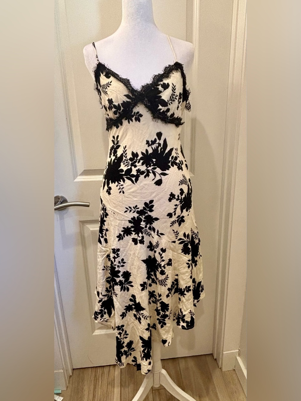 NWT Good Luck Gem Ivory and Black Floral Slip Dress - S